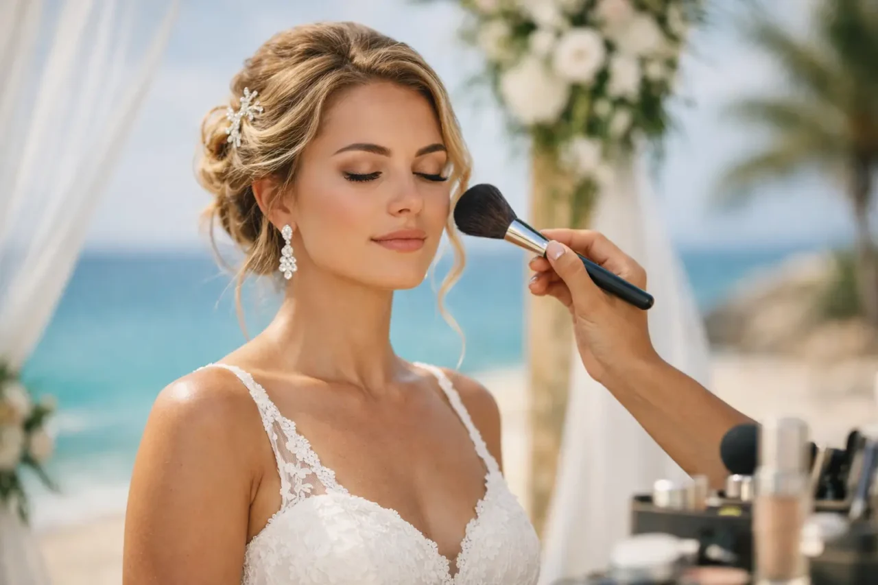 Destination wedding hair and makeup designed for heat, travel, tradition, and camera-ready elegance, with a bespoke approach to every celebration abroad.